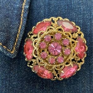 Pink rhinestone vintage brooch